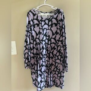 Ghost Pattern Long Sleeve Dress